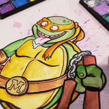 Load image into Gallery viewer, TMNT Michelangelo 9 in. X 12 in. WATERCOLOR painting