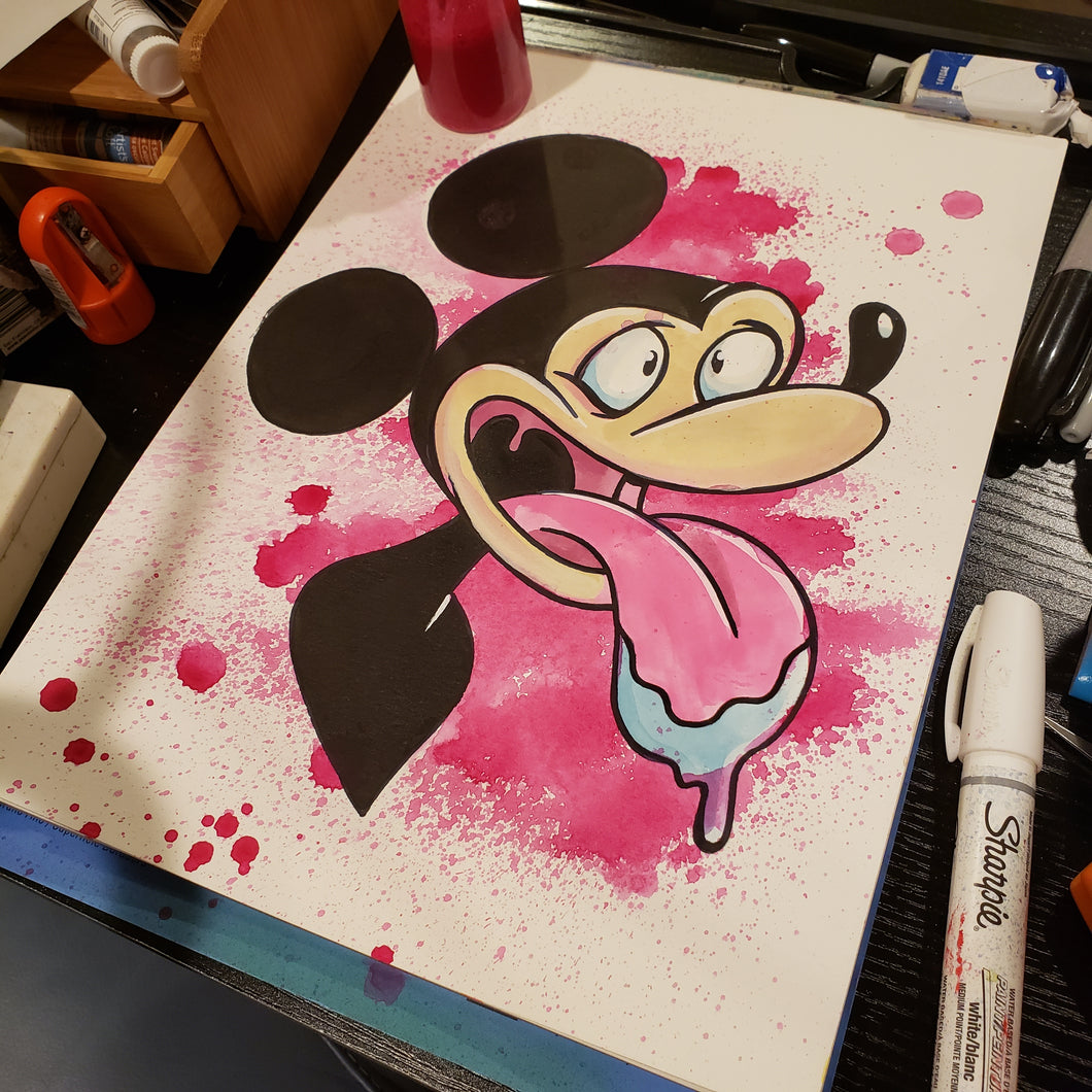 MICKEY TONGUE OUT 20219 in. X 12 in. WATERCOLOR painting