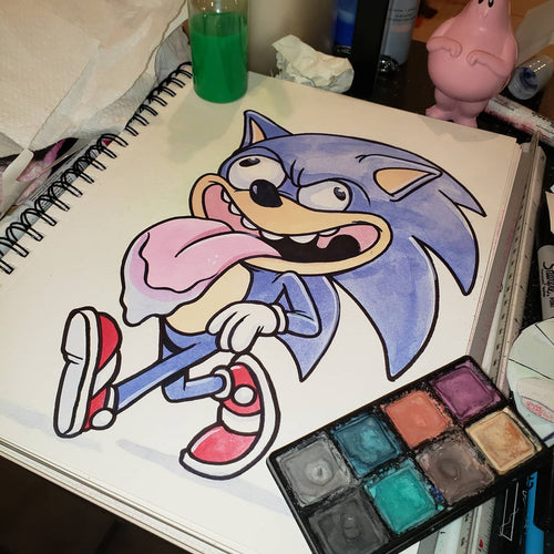 SONIC 9 in. X 12 in. WATERCOLOR paintings